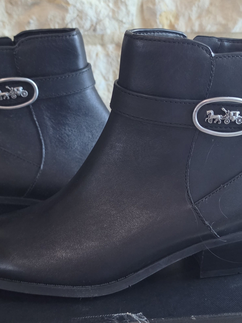 Coach Black Leather Ankle Booties with Silver Coach Horsebit